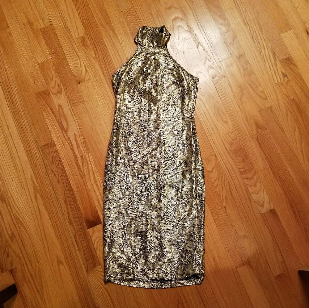 Gold Palm Leaf Print Dress